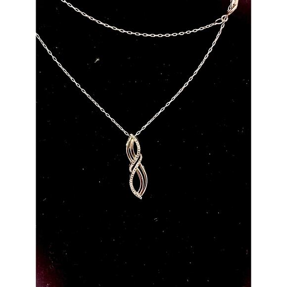 JWBR Signed Sterling Silver Necklace, Infinity Knot Pendant, Diamond Accent - Picture 5 of 8